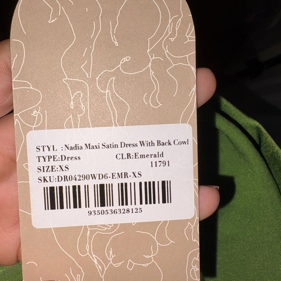 Meshki Nadia Maxi Satin Green Dress Back Cowl NWT size XS - Picture 9 of 11